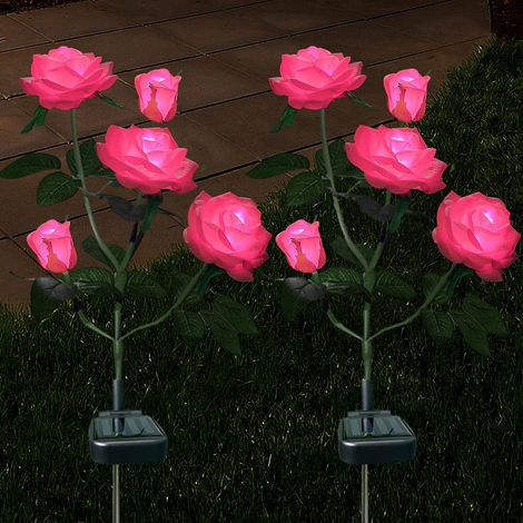 ZOLGINAH Lot de 2 lampes solaires d'extérieur en forme de roses décoratives pour jardin, cour, patio, allée - Étanches - Rouge (1/5)