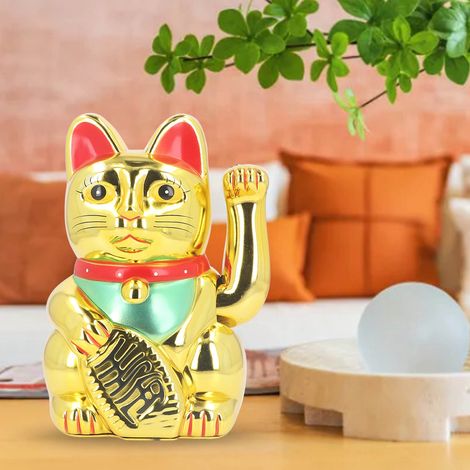 [Estatua del Gato de la Suerte] Figura de gato dorado saludando, 25 cm (10 pulgadas) [Plástico] (1/5)