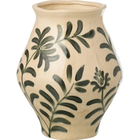 Vase feuille en poterie vert et blanc cassé - vert foncé et blanc cassé (1/5)