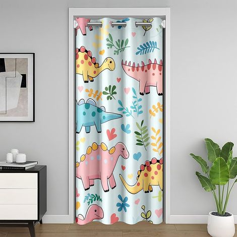 Dinosaur Rideau de Porte 86x203cm 3D Dino Imprimer Rideaux Interieur Salon Chambre pour Les garçons Les Filles Dino Jungle Rideau Occultant Rideaux Dessin animé Animal Décor Faune - 86L X 203H cm (1 P (1/5)