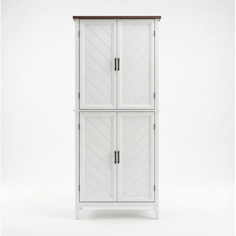 CHICFURN Credenza da cucina 76x40x178,5 cm in MDF bianco, 4 ante vetrate, salvaspazio (1/5)