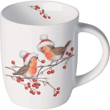 Petit mug en porcelaine fine rouge-gorges dhiver