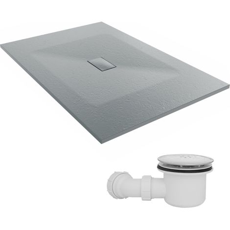 NRG 1500 x 1000mm SMC Anthracite Rectangle Slate Effect Bathroom Shower Tray & Fluidmaster Fast Flow Waste Trap