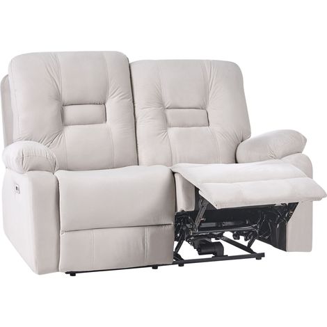 Electric Recliner Sofa 2 Seater BERGEN Velvet Sand Beige with USB Port