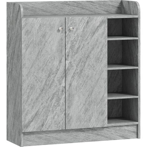 Zapatero gris con 2 puertas y 4 compartimentos abiertos, 83 x 30 x 90 cm (1/5)