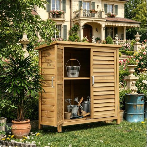Armadio da giardino in legno di abete, 87 x 46,5 x 96,5 cm, giallo DESVIAE (1/5)