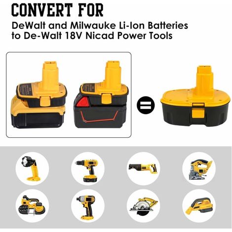 Adattatore per batteria DM18D DCA1820 con USB per Dewalt 20V/18V per batteria al litio Milwaukee M18 18V, convertitore DCB204 DCB205 per utensili Dewalt 18V/20V NiCad e NiMH DC9096 DW9096 (1/4)
