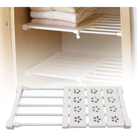 Weißes, ausziehbares Spannregal für den Kleiderschrank – 24 cm breit, 38–55 cm hoch – Teleskopierbare Organisation ohne Bohren (1/5)