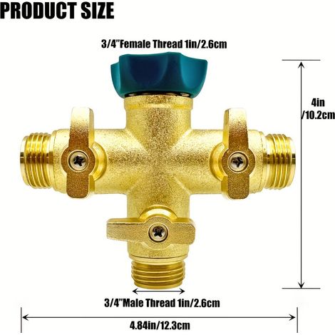 Distributeur métallique 3 voies 3/4" – Vanne d’arrêt, haut débit – Pour machine à laver et arrosage (1/4)