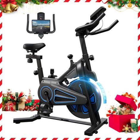 Vélo Spinning Silencieux, Vélo d'Appartement, Résistance Réglable, Robuste et Stable, Roue d’inertie 12kg Avec Écran LED, bleu (1/5)