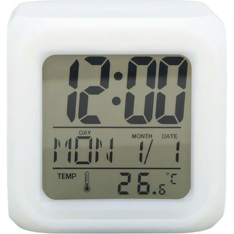 Réveil Numérique, Réveil Cube Lumineux De Nuit LED avec Thermomètre D'alarme De Date Table De Bureau électronique Petites Horloges (1/5)