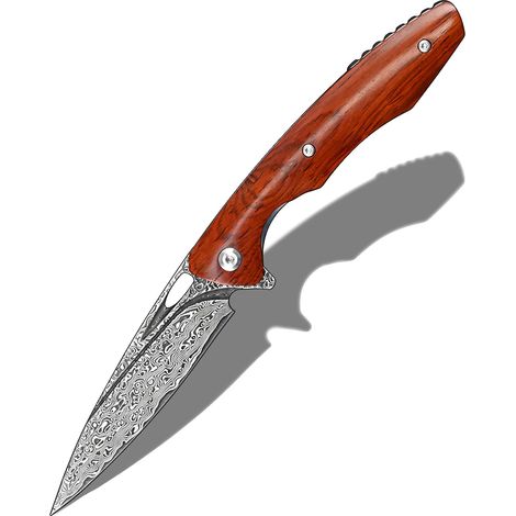 Coltello pieghevole, acciaio Damasco VG10, manico in palissandro, palissandro (1/2)