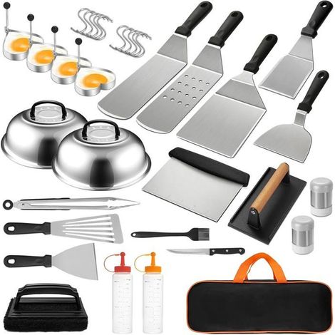 Kit Barbecue 35 Pièces Inox Avec Spatules Plancha Et Presse Burger, Accessoires BBQ Pour Camping