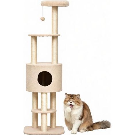 Árbol rascador para gatos multicapa de madera beige 45 x 40 x 148 cm (1/5)