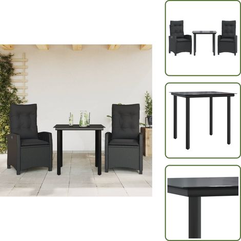 Sitzkissen - vidaXL 3-tlg. Garten-Essgruppe mit Kissen Schwarz Poly Rattan - Rückenkissen (1/5)
