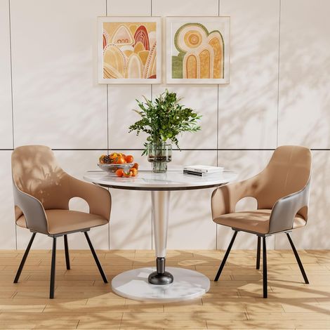 Set di 2 Sedie da Pranzo Girevole in Ecopelle Antigraffio, Schienale Alto (1/5)