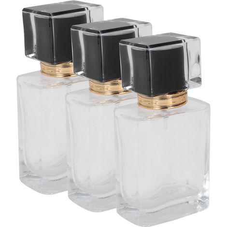 FLACON PARFUM VERRE 50ML, VAPORISATEUR RECHARGEABLE, COUVERCLE NOIR, LOT DE 3, FLACON VIDE POUR LIQUIDE, VOYAGE (1/5)