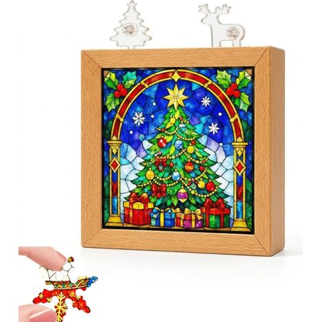 Irovami Veilleuse puzzle en acrylique sur le thème de Noël guirlande lumineuse décorative style vitrail / sapin de Noël (1/5)
