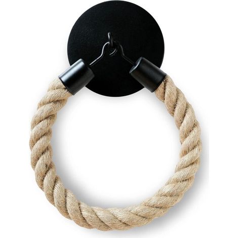 Porte-papier toilette, porte-serviette, noir mat, montage par vis – Porte-papier toilette vintage, fibre naturelle non colorée, support pour papier WC, décoration pour salle de bain (1/5)