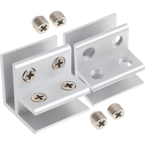 Pince de Verre Résistant la Corrosion Angle 90 Degrés en Alliage D'aluminium Argenté Lot de 2 Pièces pour Balustrades et Vitrines D'exposition (1/5)