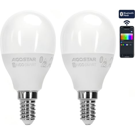 Kit de 2 ampoules connectées Aigostar G45 E14 6,5 W RGB+CCT Bluetooth Mesh avec télécommande