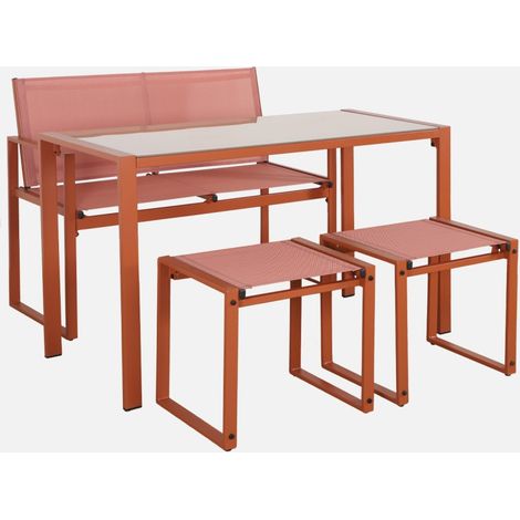 Conjunto de mesa de jardín encastrable, 4 plazas