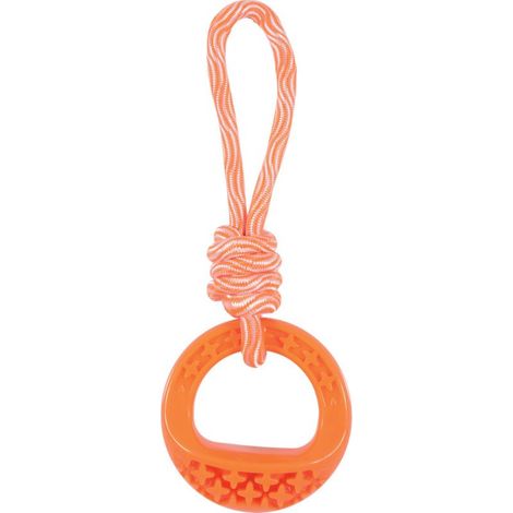 Jouet rond pour chien, en TPR, corde tressée, 25 cm de diamètre, couleur orange samba. (1/5)