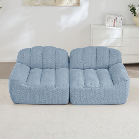 Sofá modular de 2 plazas sin estructura, forma de concha, tejido azul, 210 cm, REDOM (1/5)