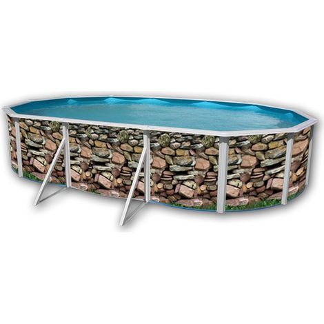 Kit piscine hors-sol acier Toi MURO ovale 6.40 x 3.66 x 1.20m décor pierre (1/4)