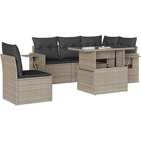 vidaXL Set Divano da Giardino 6pz con Cuscini Grigio Chiaro Polyrattan (1/5)