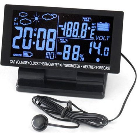 Termómetro digital para coche 4 en 1 con pantalla LCD, higrómetro, termohigrógrafo de 12 V CC y reloj de voltaje meteorológico. (1/5)