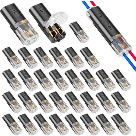 50 Pièces Connecteur Electrique 2 Broches, 12V Etanche Fils Raccord Rapide Sans Soudure pour Câble 18‑22 AWG Pour LED Auto, Camions et Bricolage Rxtérieur, Connexion Fiable Enfichable - (1/5)