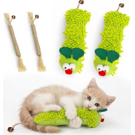 Ensemble Jouet pour Chat, Chenille Peluche & Bâtons Vigne Argentée, Nettoyage Dentaire, Interactif, Anti-Stress, Dentition Chaton, Chat d’Intérieur, Lot de 4 (1/5)