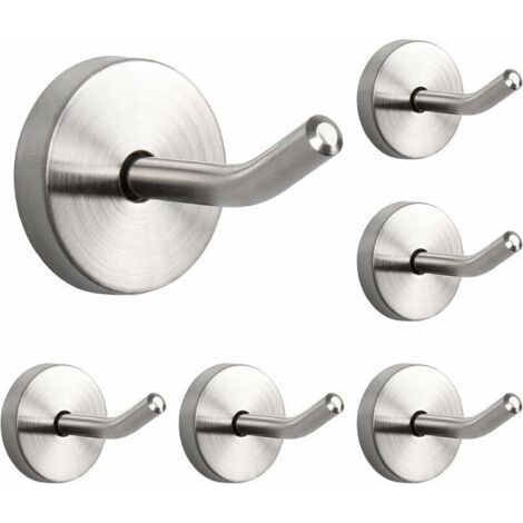 6 Pack Coat Hooks, Bathroom Towel Rack, Hat Hook, Wall Mounted Coat Rack, Heavy Duty 304 Stainless Steel Hooks for Garage, Bathroom, Living Room, Hotel, Kitchen, Set of 6 (1/5)