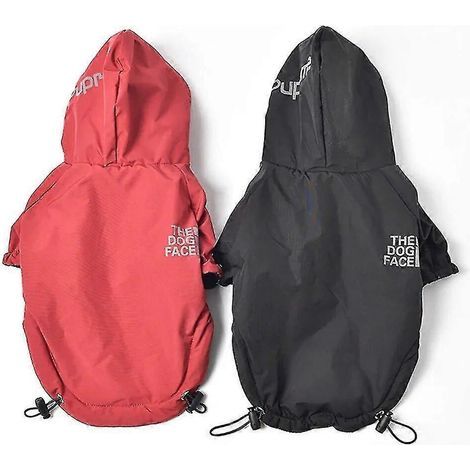 Reflektierende Kleidung für kleine Hunde – Warmer, wasserdichter Wintermantel aus Baumwolle mit Kapuze – Hundejacke – Modell „Dog Face“ – Größe L (3,5–5 kg) – Rot (1/5)