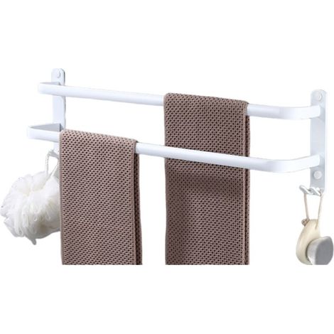2-stöckiger, wandmontierter Handtuchhalter mit Haken für Bad, Küche und Duschraum (weiß, 30 cm) (1/4)