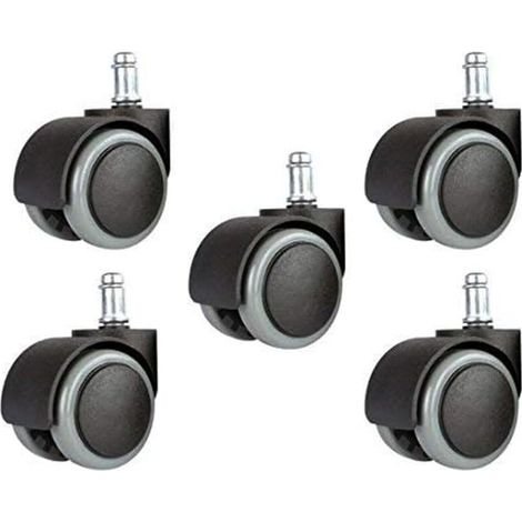 Set di 5 rotelle di ricambio universali per sedie da ufficio, 5 cm, 11 mm, misura standard – Nero/grigio (1/4)