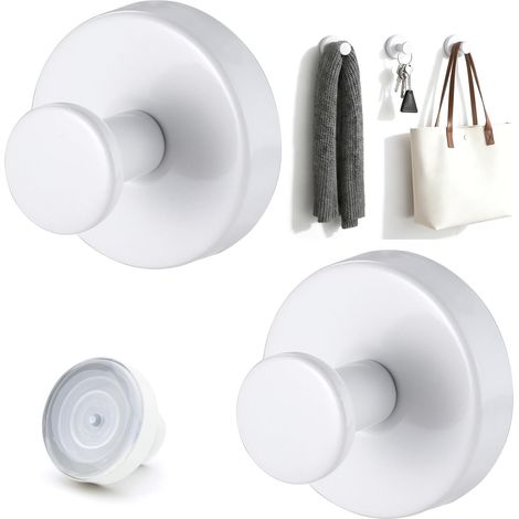 Crochet Ventouse,2 pcs Crochets à Ventouse,aucun perçage requis,Crochet Porte,amovible et réutilisable,Porte Serviette Salle,adapté aux cuisines,salles de bains et surfaces lisses. (Blanc) (1/5)