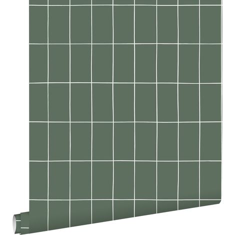 papier peint carrelage vert grisé et blanc  - ESTAhome