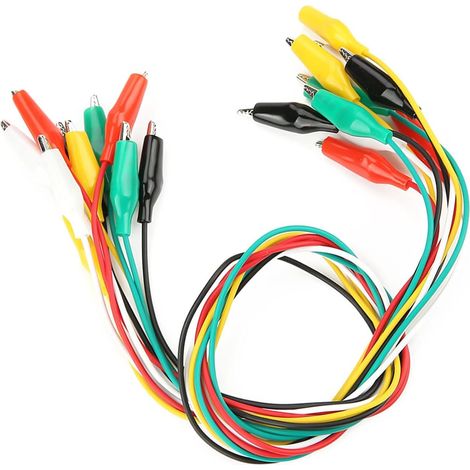 Câble de pince crocodile, 10pcs 50cm jeu câbles couleur pinces crocodiles à double extrémité ligne connexion test fils cavalier d'estampage pour l'expérience circuit électrique (1/5)