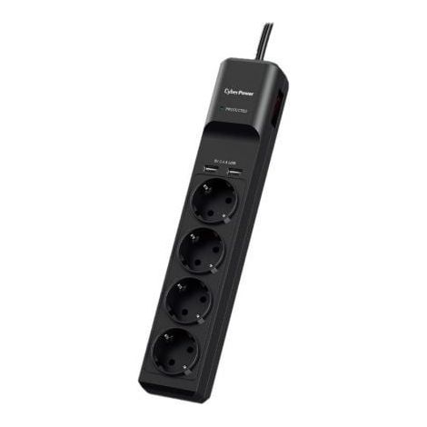 Regleta con interruptor Cyberpower P0420SUD0-DE/ 4 Tomas de corriente/ 2 USB/ Negra