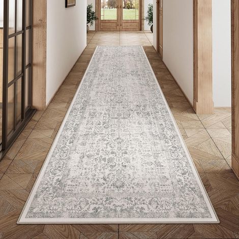 Tapis Couloir 60x240cm Gris Lavable en Machine Rug Cuisine,Chambre Enfant Rugs, Descente de Lit,AntidéRapant Carpet,Mangerd Carpets,Interieur Doux Poil Ras,Bureau