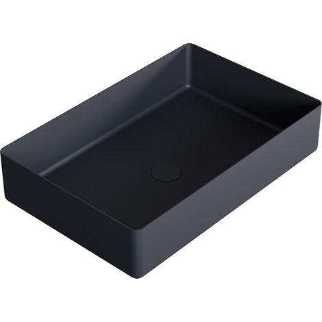 BERNSTEIN - Vasque Lavabo rectangulaire à poser 52,4x34,4x11cm en acier inoxydable sur meuble de salle de bain NT12 - Noir mat (1/4)