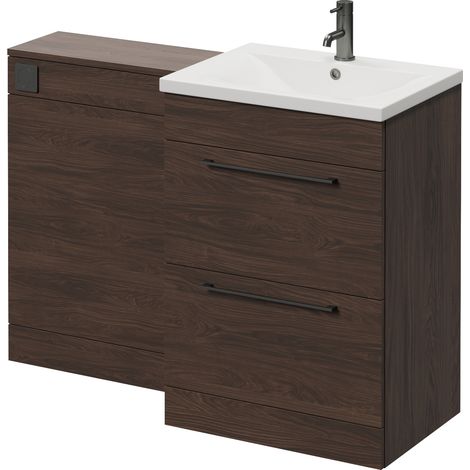 Napoli 460 Cento Brown Oak 1200mm 2 Drawer Vanity Unit Toilet Suite with Glide Basin - 1200mm - Gunmetal Grey 320mm HandleWithout Kingston Toilet Pan