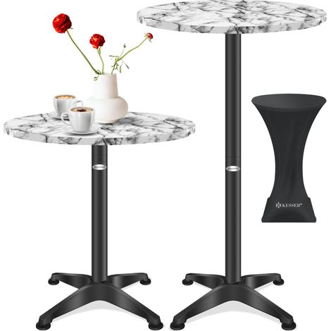 KESSER® 2in1 Stehtisch Bistrotisch Aluminium Edelstahlplatte höhenverstellbar 70cm / 115cm Partytisch Tisch In- & Outdoor Hochzeit Empfang Marmor / Ø 80 cm / 1er Set