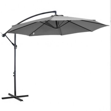 Crank-operated parasol, steel frame and polyester cover, grey, Ø 2.95 x 2.45 m, for garden, terrace, balcony--DTEKGAZ