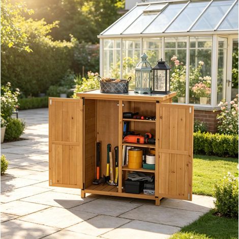 Armoire de jardin en bois de sapin jaune avec toit en tôle galvanisée, 75 x 40 x 90 cm (1/5)