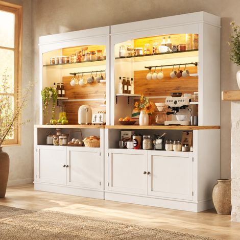 Mueble de almacenamiento set de 2, 184 cm, LED, balda de vidrio y ganchos, blanco OKMYHOME (1/5)