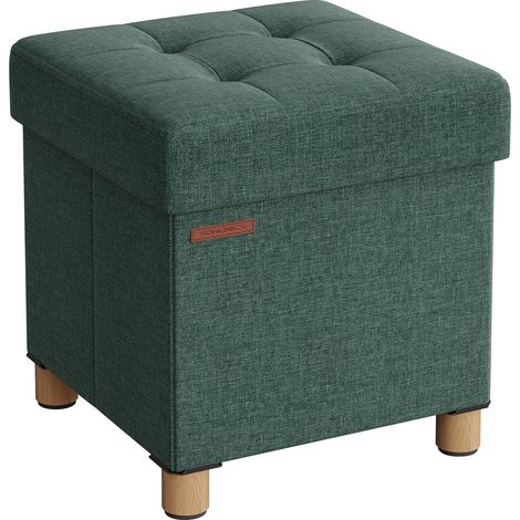Tabouret de Rangement, Petit Pouf Pliable, 38 x 38 x 40 cm, Repose-Pieds Cubique avec Rangement, Charge jusqu'à 300 kg, pour Salon, Chambre, Dortoir, Vert Rétro LSF014C11 (1/5)