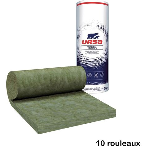 Ursa – 10 rouleaux laine de verre non revêtue – Epaisseur 100mm – Longueur 8000mm – Largeur 1200mm – R 2.50 pour isolation thermique combles perdus